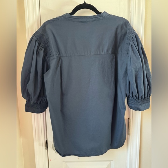 PINCH "All That You Love" Navy Smocked Cotton Blouse Size Large - Picture 6 of 10